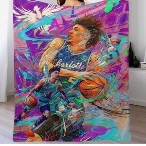 Vibrant Purple Basketball Throw Blanket
